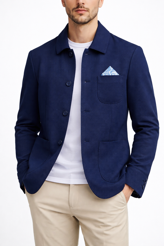 Giacca uomo 657 sartoriale Made in Italy colore blu scuro – collo camicia e bottoni – Frarò