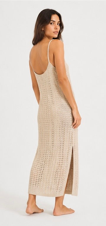 Abito Menippe donna beige chiaro – vista posteriore - abito donna midi Collezione Estate Tiffosi