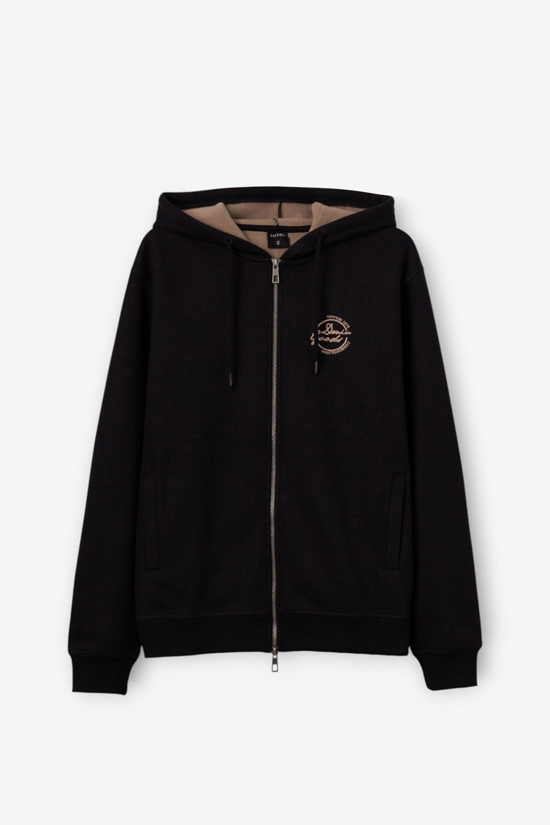 Felpa uomo Gray Tiffosi nera su sfondo bianco, vista frontale con zip intera, cappuccio e logo sul petto