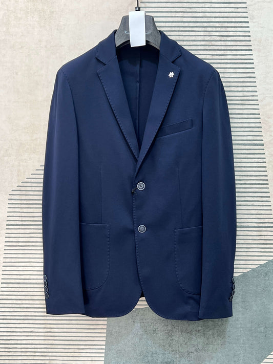 Giacca Uomo punto milano blu vista frontale, blazer elegante italiano