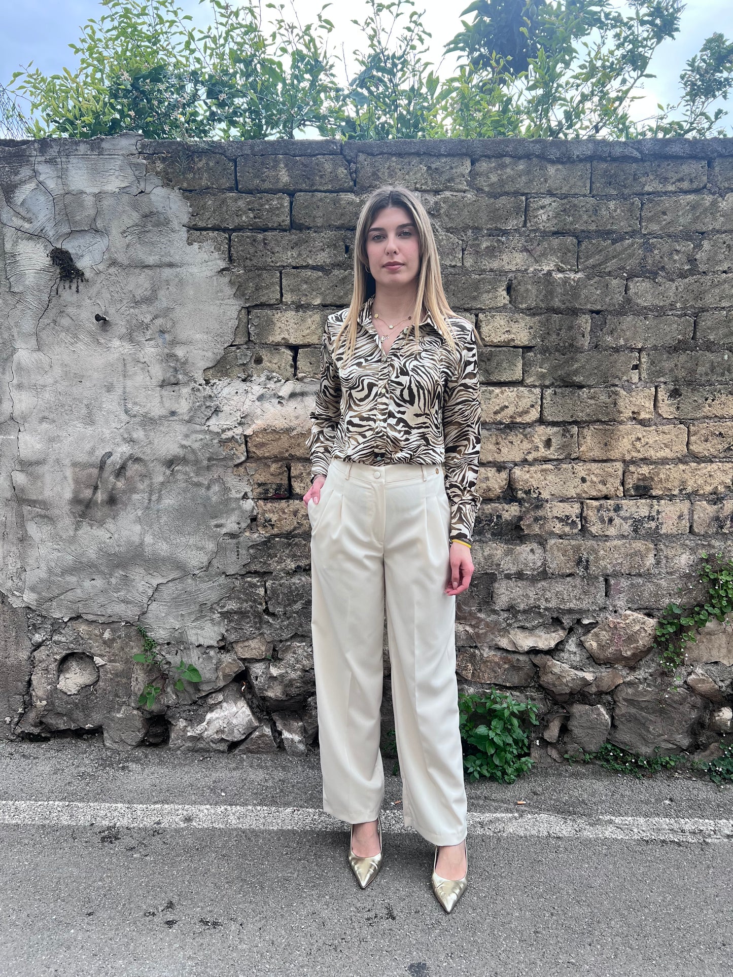 Camicia animalier Ornella B F 105 - dettaglio colletto e bottoni, stile professionale