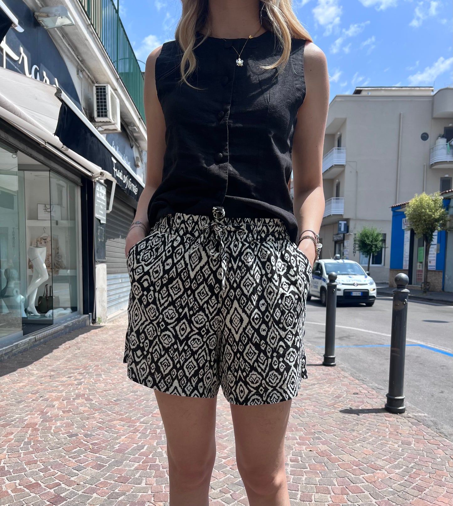 "Shorts lino viscosa SHO donna estate pantaloncini corti comodi"