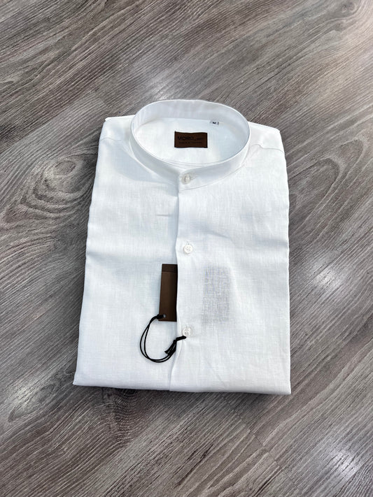 Camicia Coreana Uomo Bianco — slim fit, apertura bottoni frontale, tessuto lino e cotone