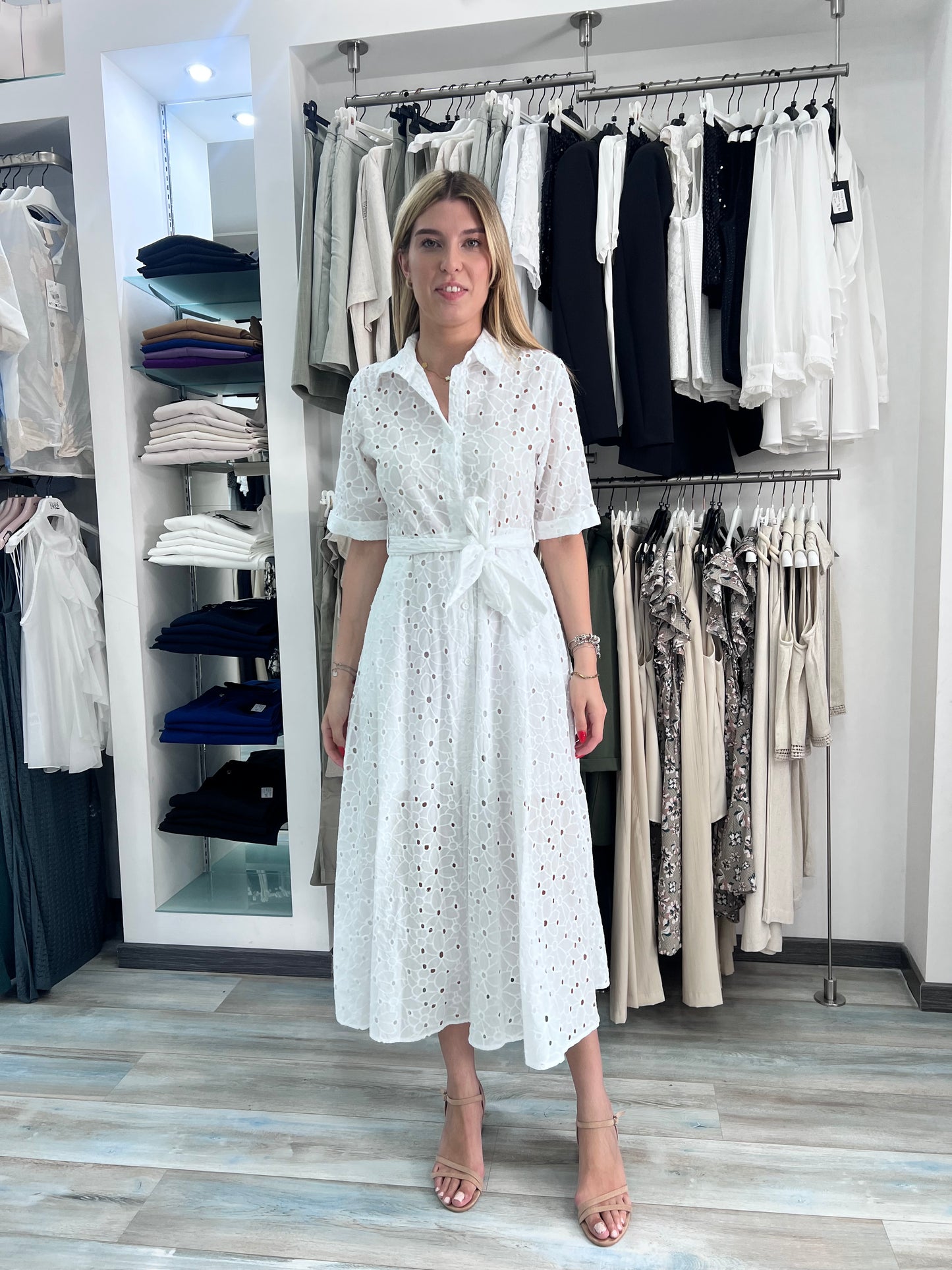 Abito Lungo| Pizzo | Bianco| Celeste| P197