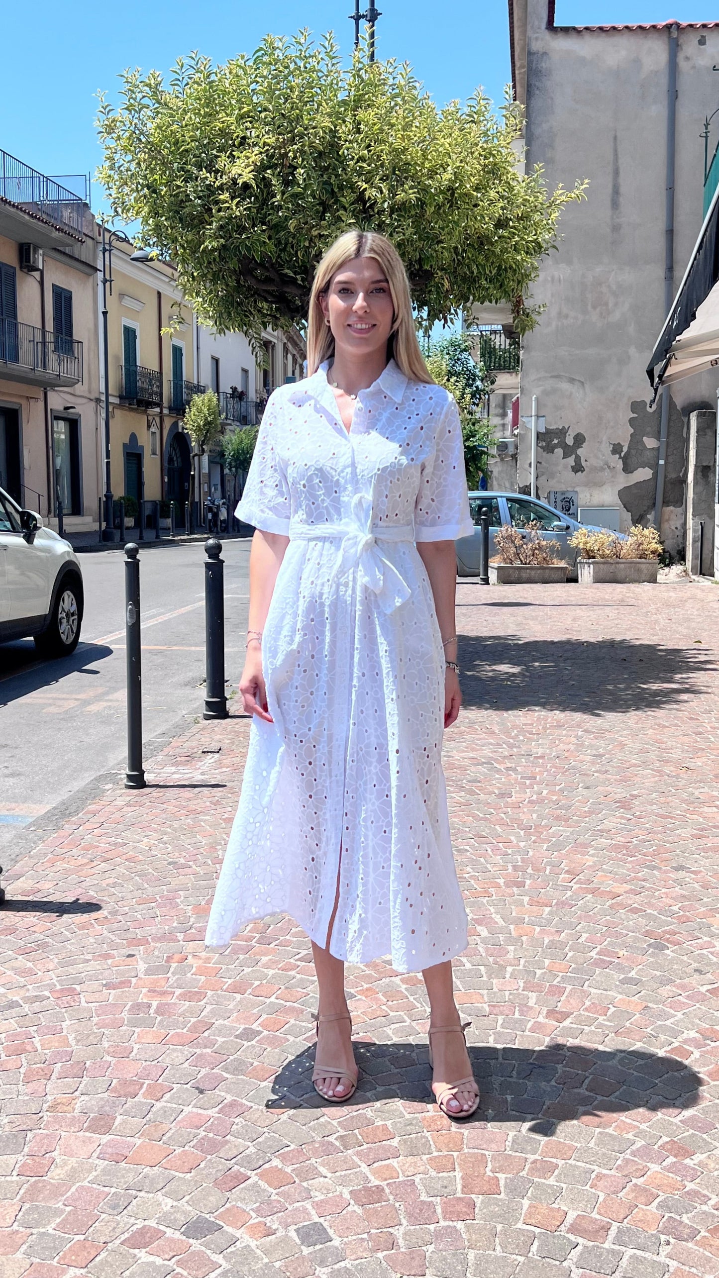 Abito Lungo| Pizzo | Bianco| Celeste| P197