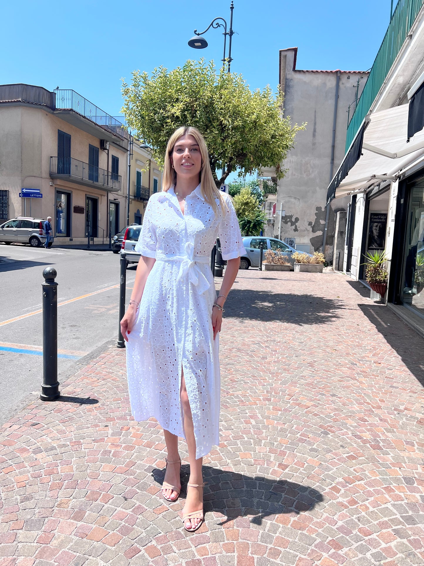 Abito Lungo| Pizzo | Bianco| Celeste| P197