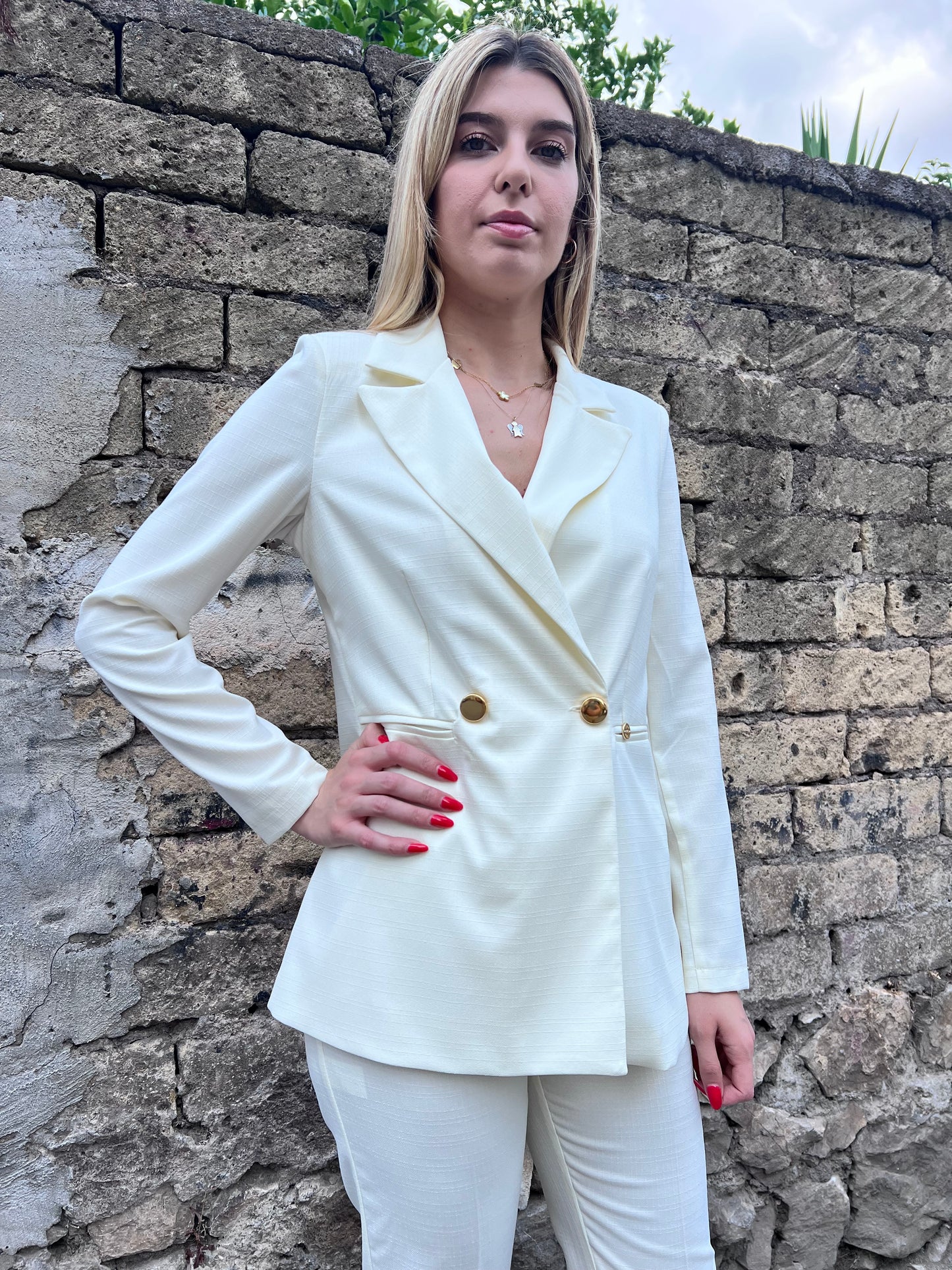 Tailleur| Trama Lino| Panna | Fucsia