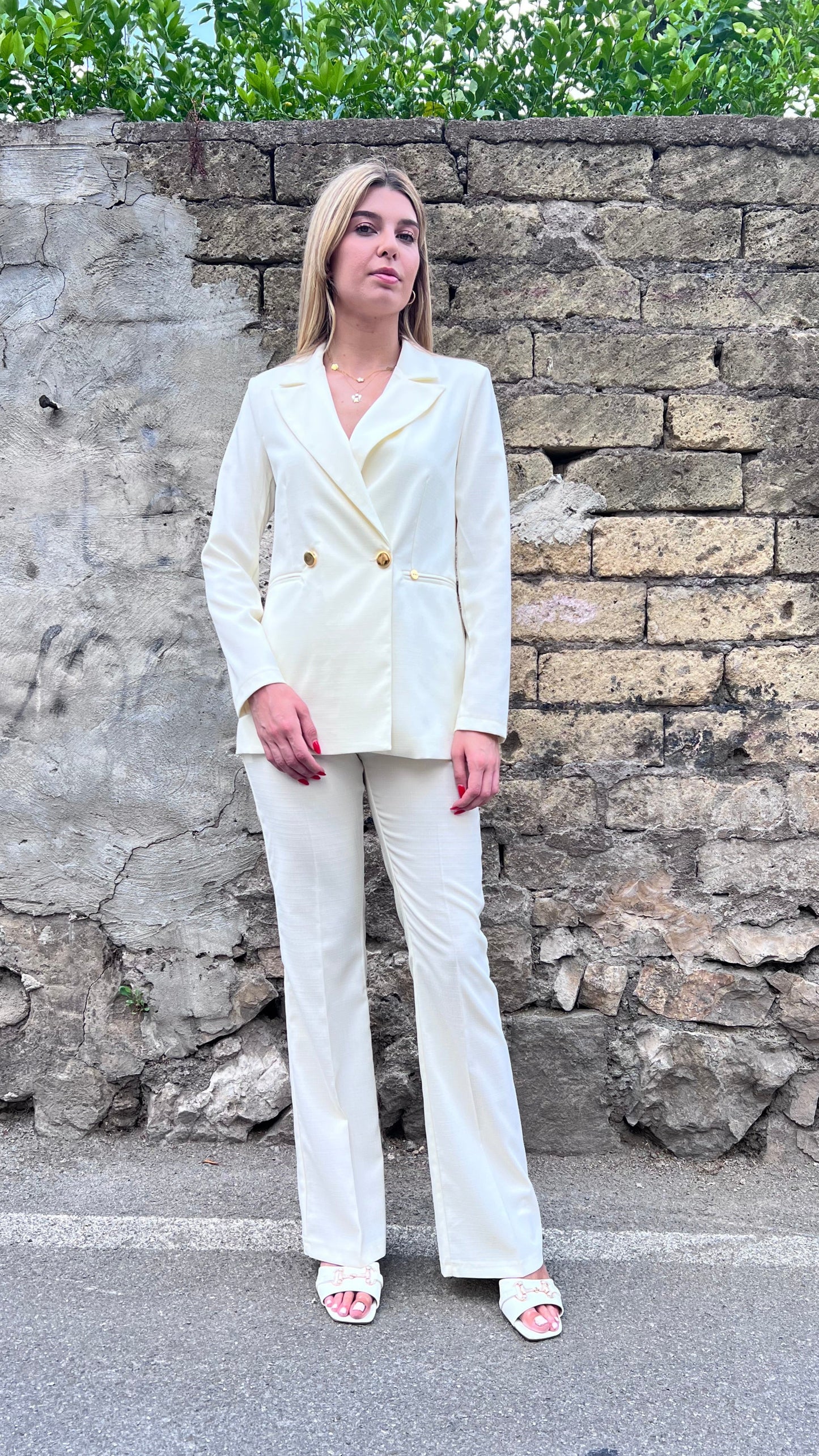 Tailleur| Trama Lino| Panna | Fucsia
