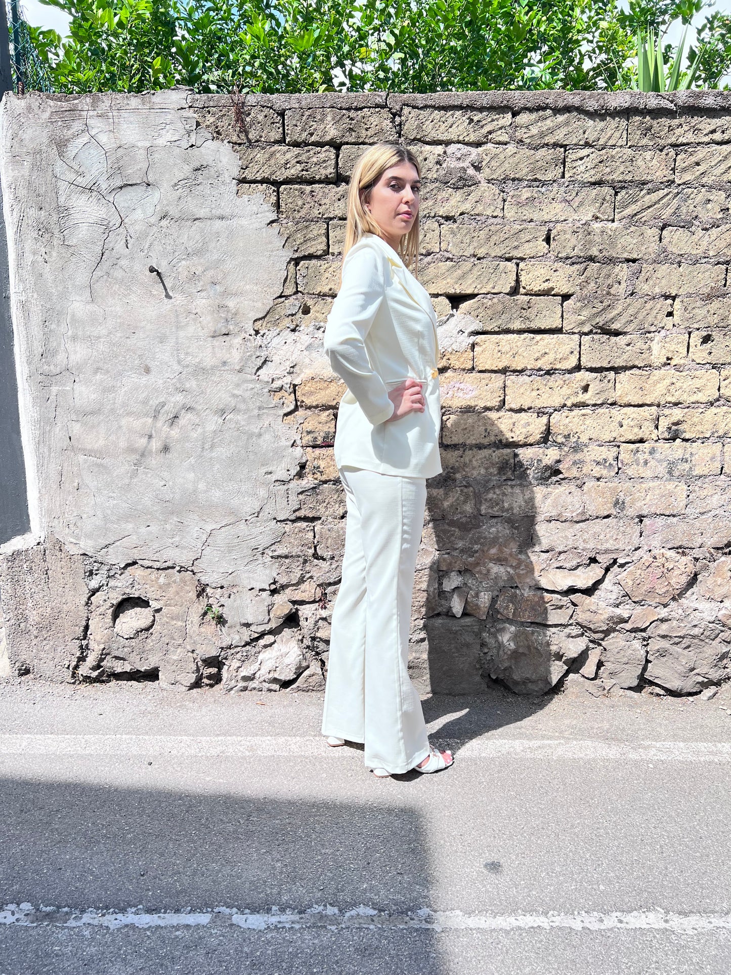 Tailleur| Trama Lino| Panna | Fucsia