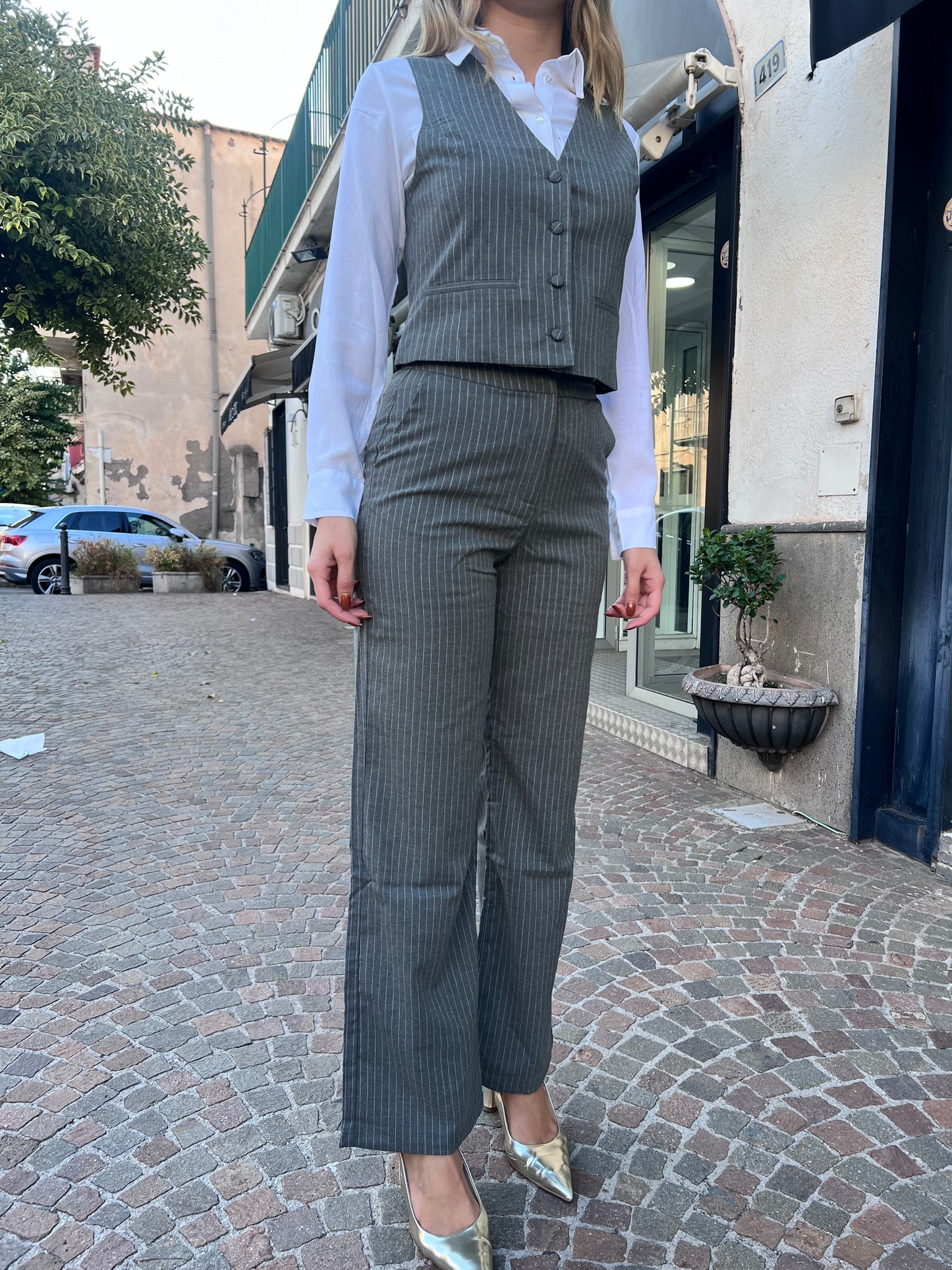 Pantalone gessato vita alta - vestibilità dritta e moderna Cord set Riley