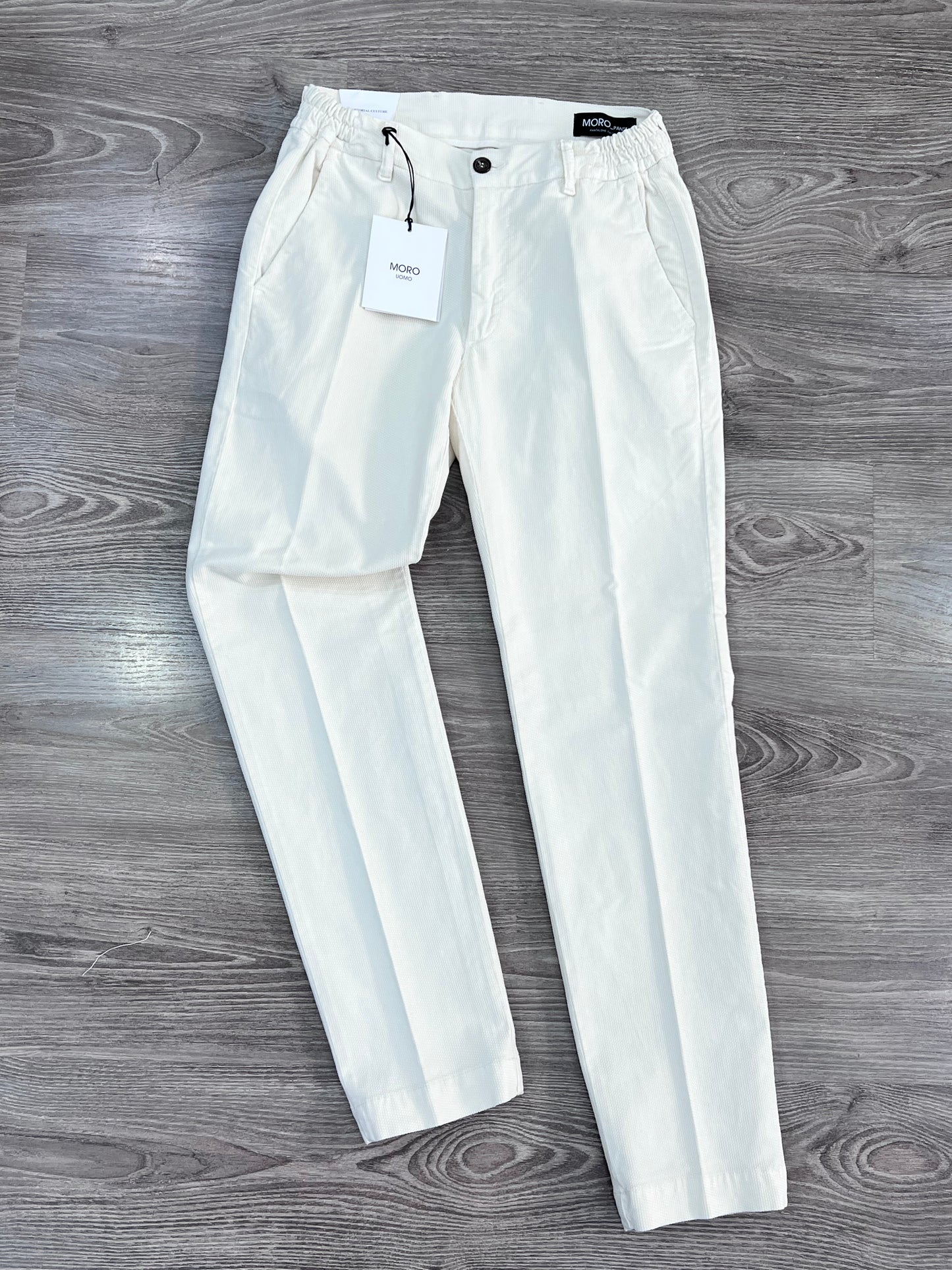 "Pantalone uomo armaturato Made in Italy - vista frontale colore panna - tessuto cotone elasticizzato"