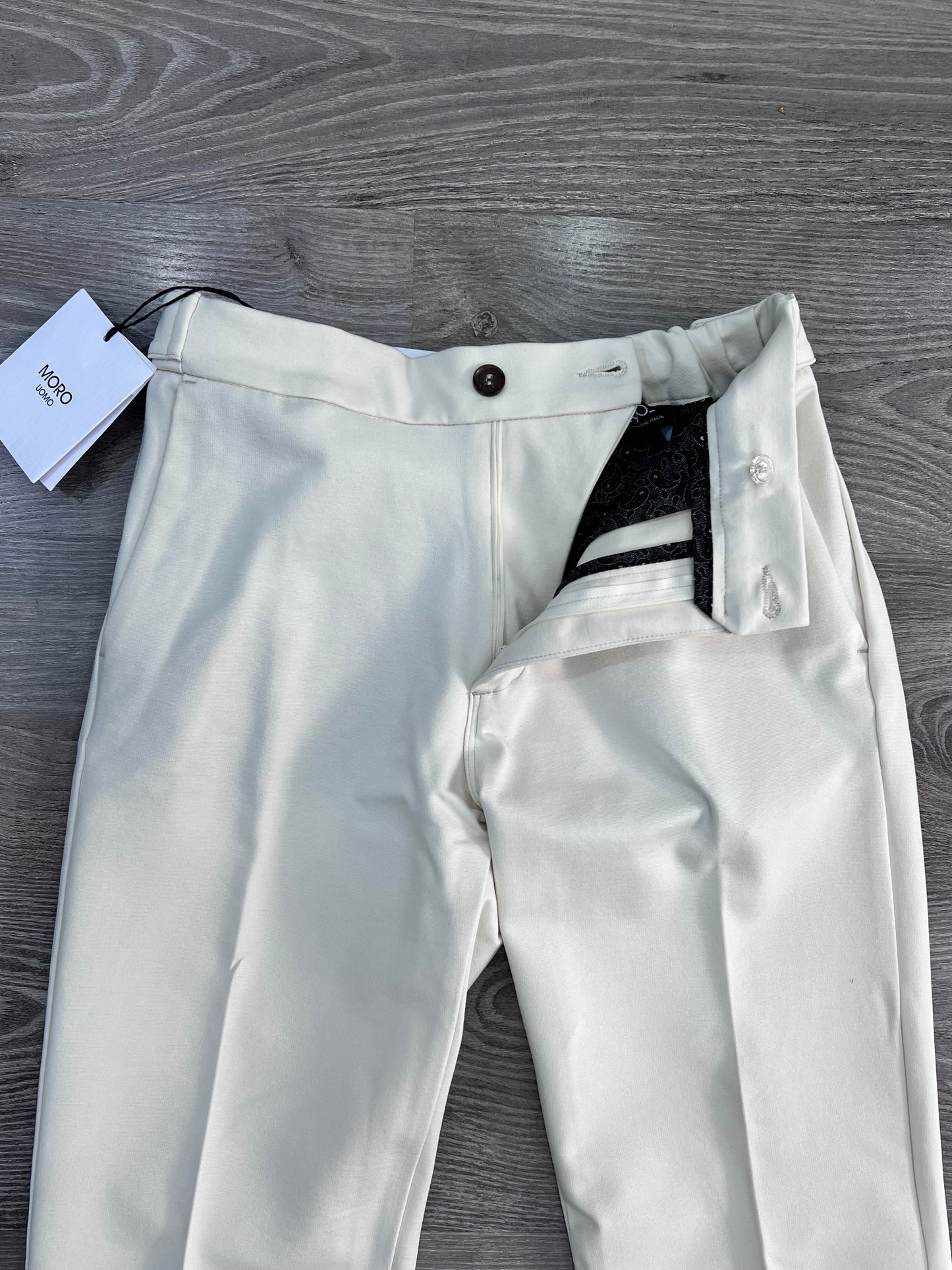 Pantalone punto milano elastico - dettaglio tessuto e vestibilità