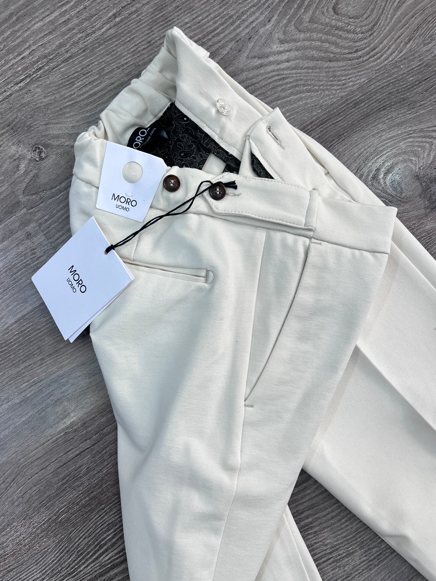 Pantalone elegante punto milano con fibbie laterali - dettaglio vita
