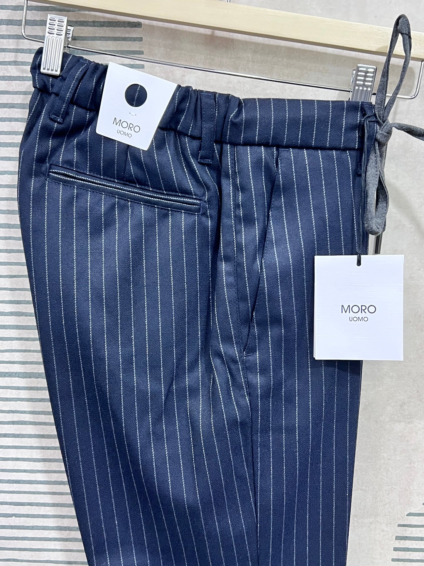 Pantalone uomo Made in Italy mono lana - dettaglio tessuto gessato