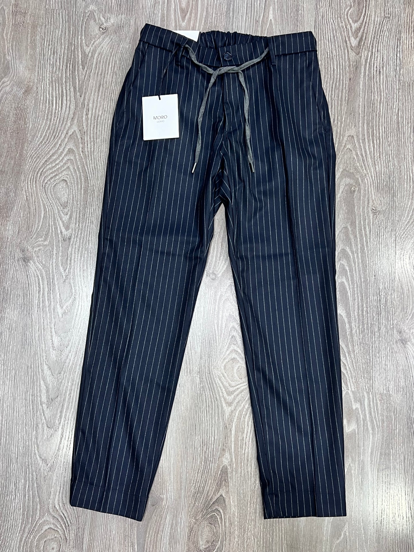 Pantalone sartoriale uomo mono lana gessato blu grigio - vista frontale completa