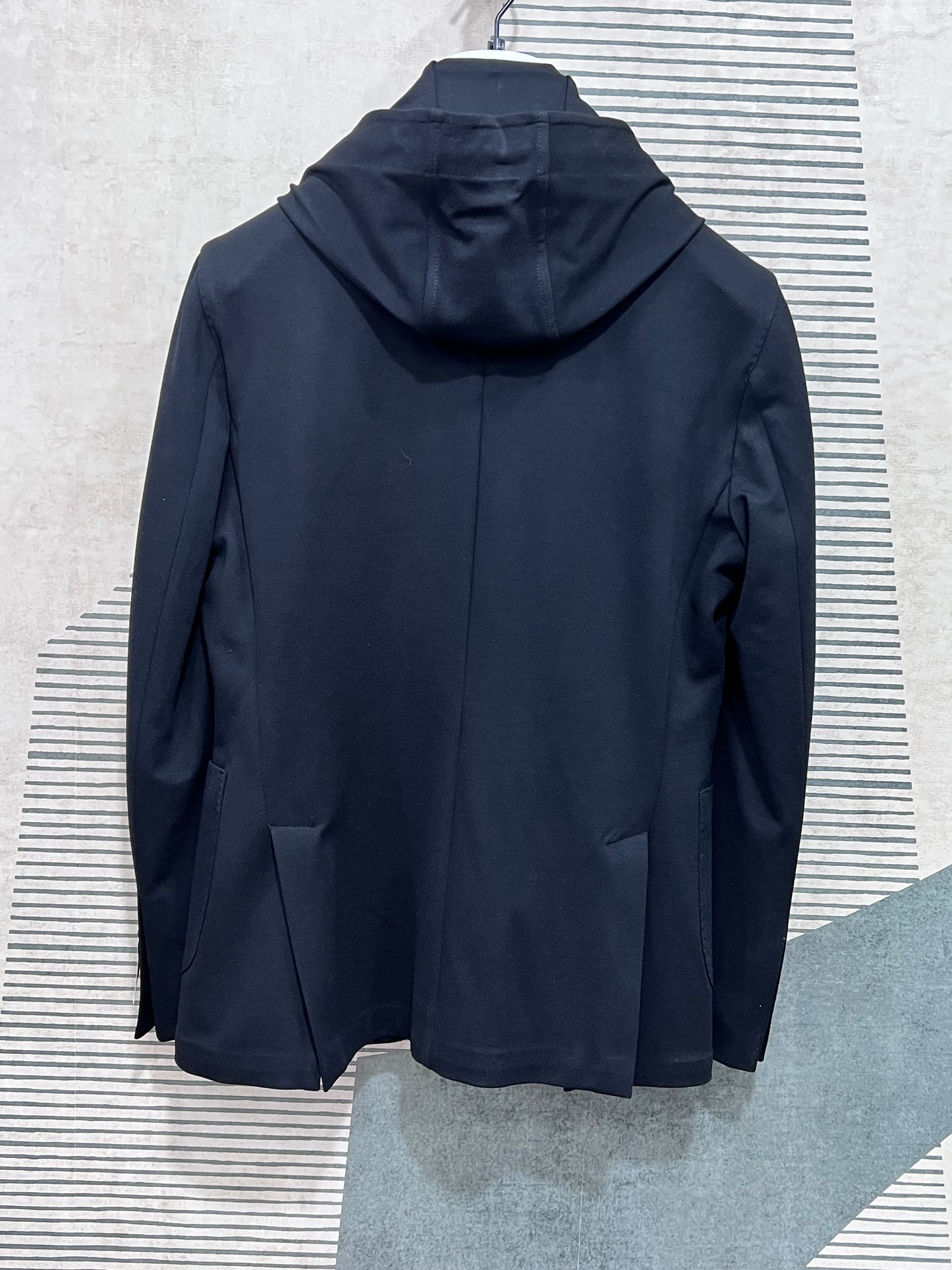 Giacca punto milano uomo nero - vista posteriore con cappuccio