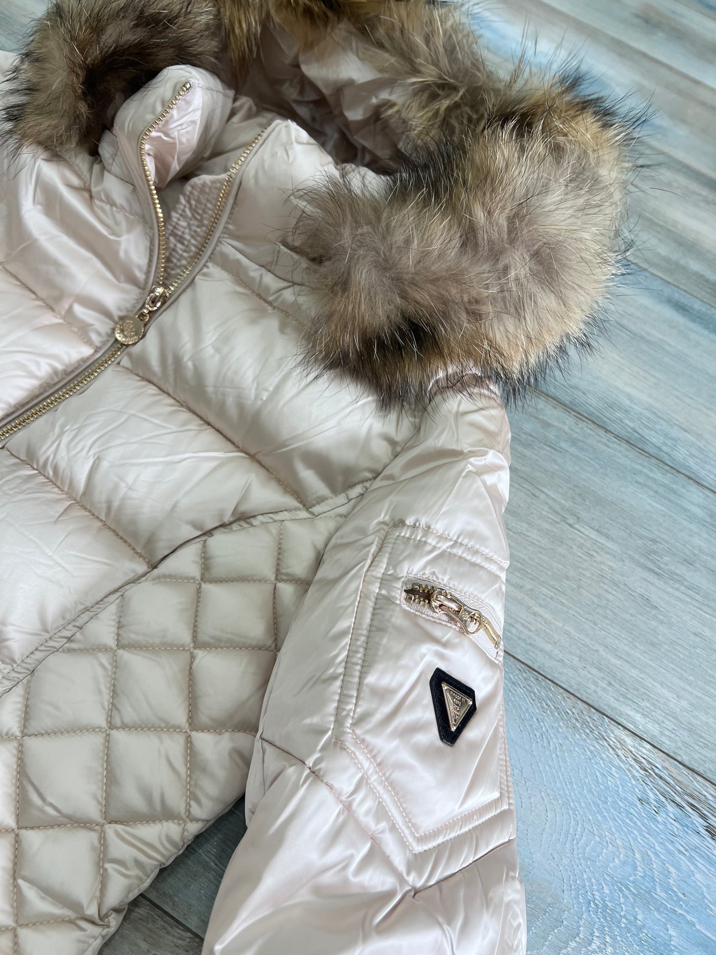Giubbotto Donna Invernale 638 Bordeaux Beige con Cappuccio e Pelliccia