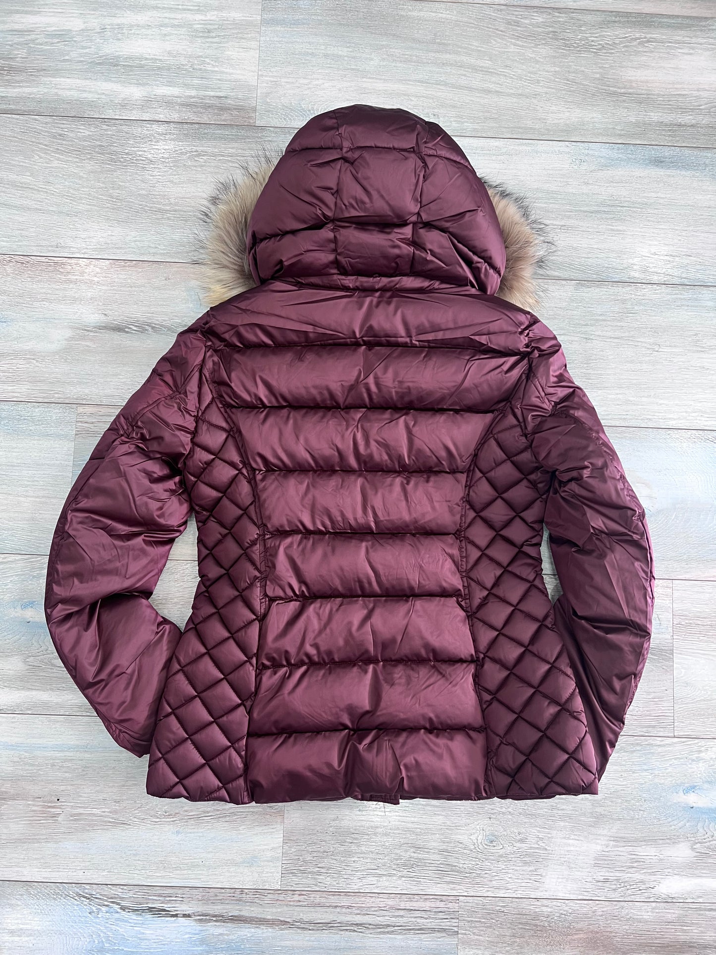 Giubbotto Donna Invernale 638 Bordeaux Beige con Cappuccio e Pelliccia