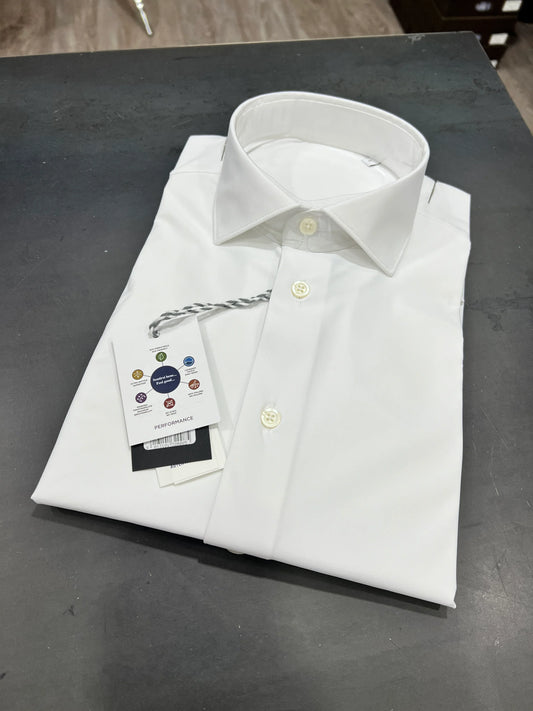 "Camicia uomo performance bianca - vestibilità adattabile tessuto elastico"