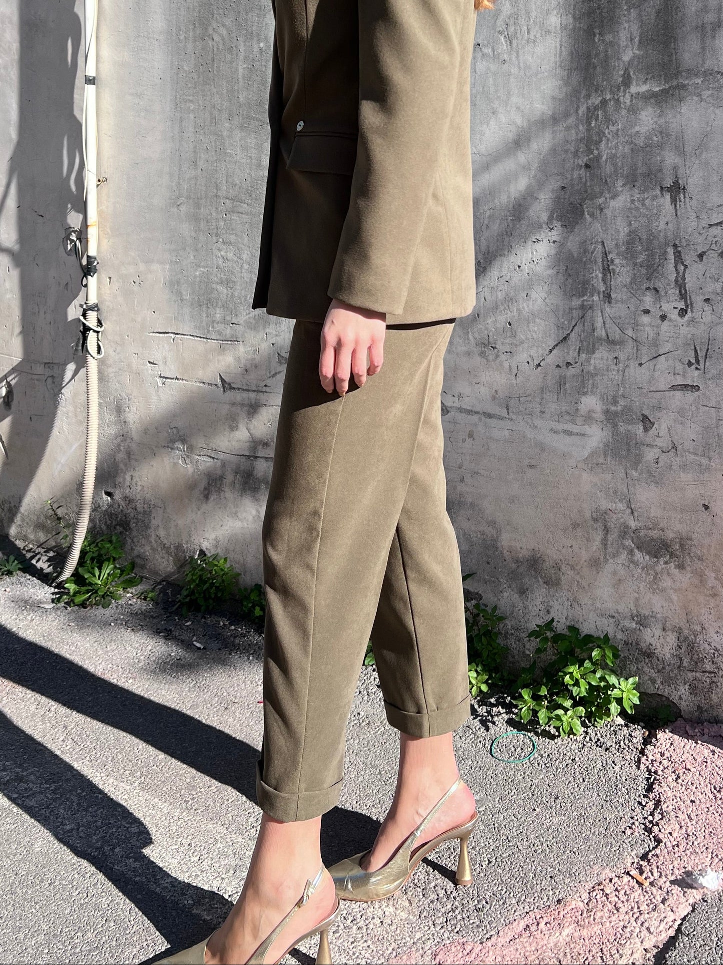 Pantalone donna Made in Italy camel verde - tessuto morbido e caldo per inverno