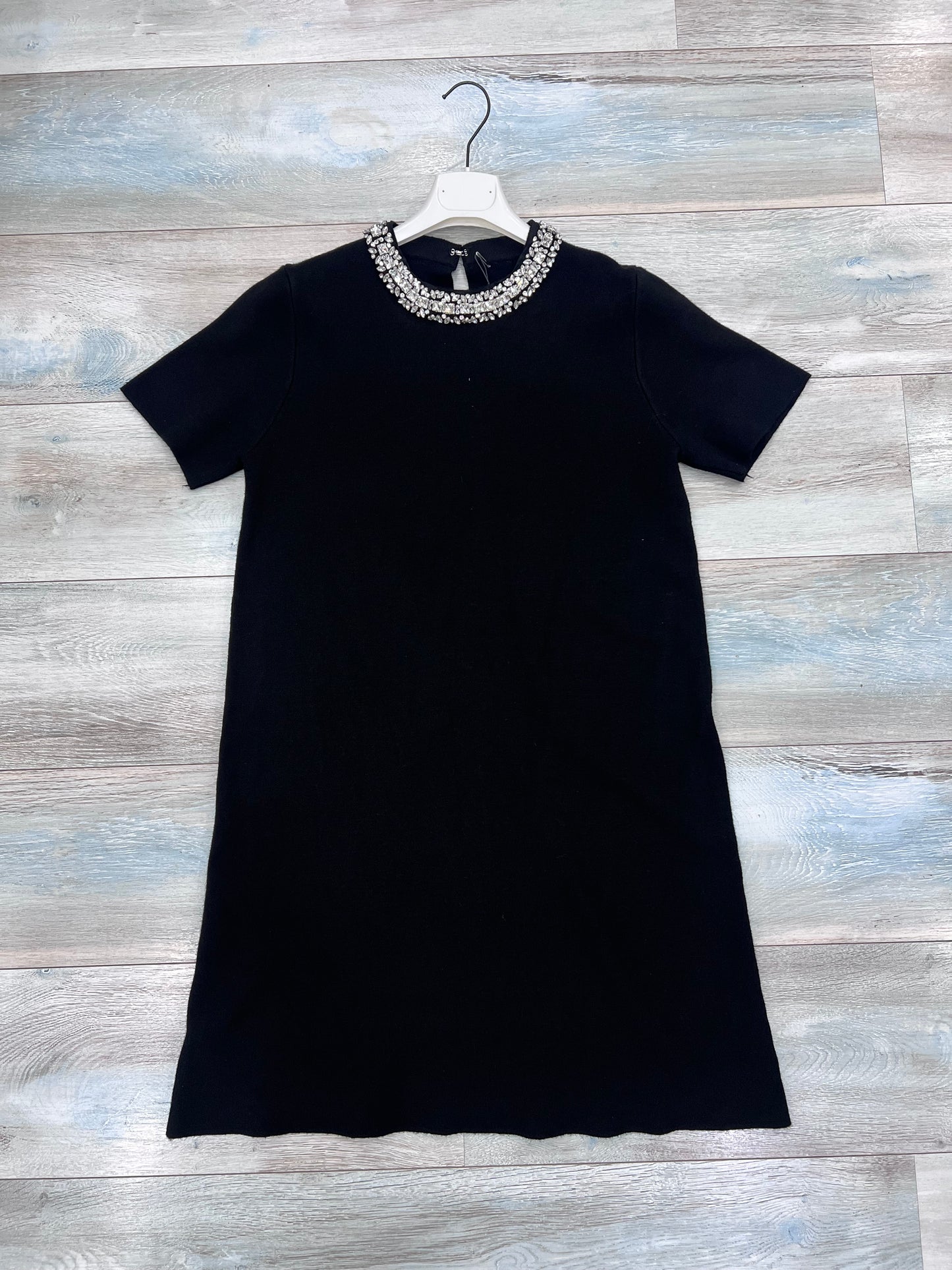 Abito Donna Elegante in Lanetta con Collo Brillantini - Panna e Nero - Taglia Unica