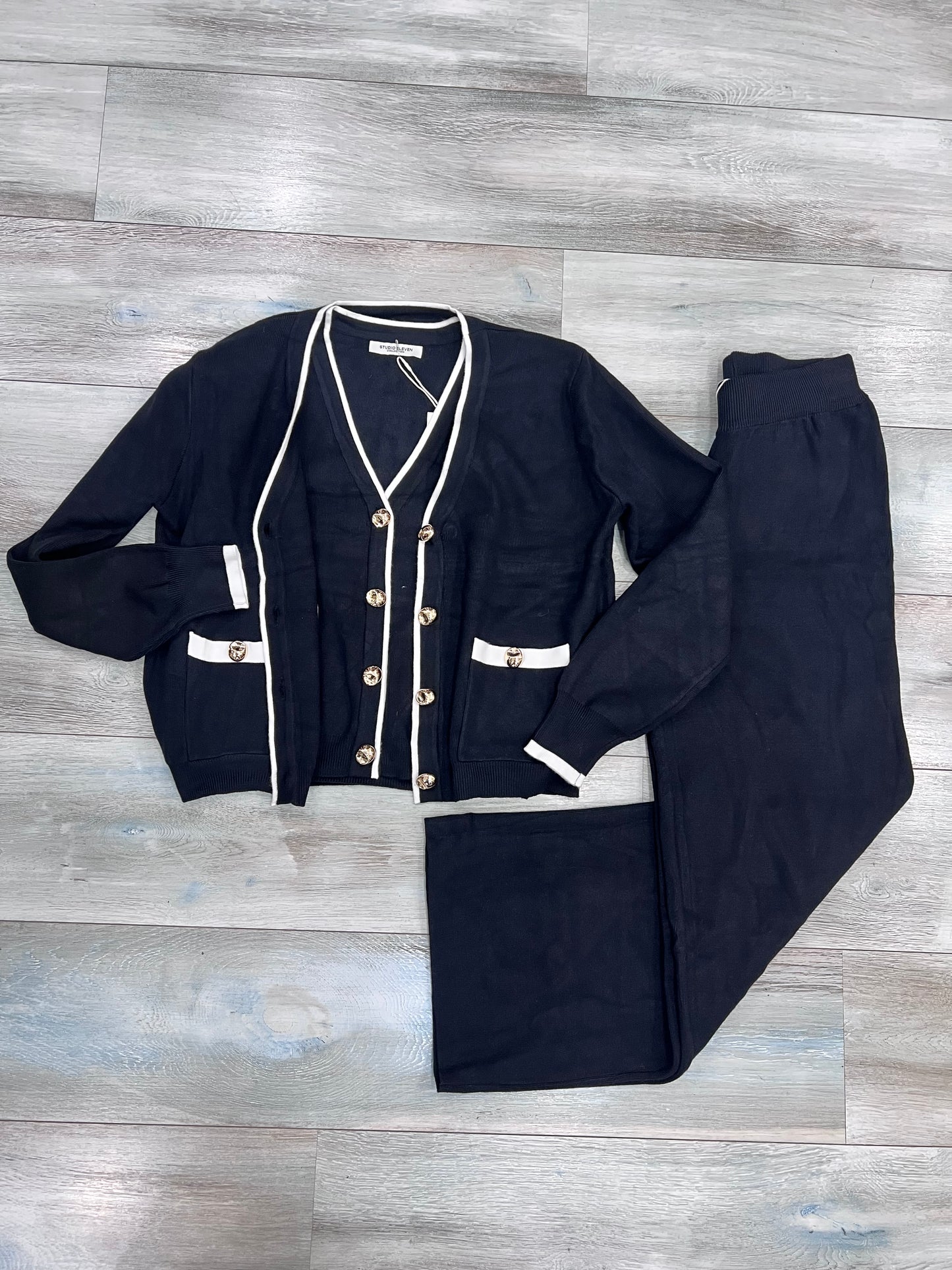 Completo 3 pezzi donna in nero - set coordinato invernale gilet cardigan pantalone