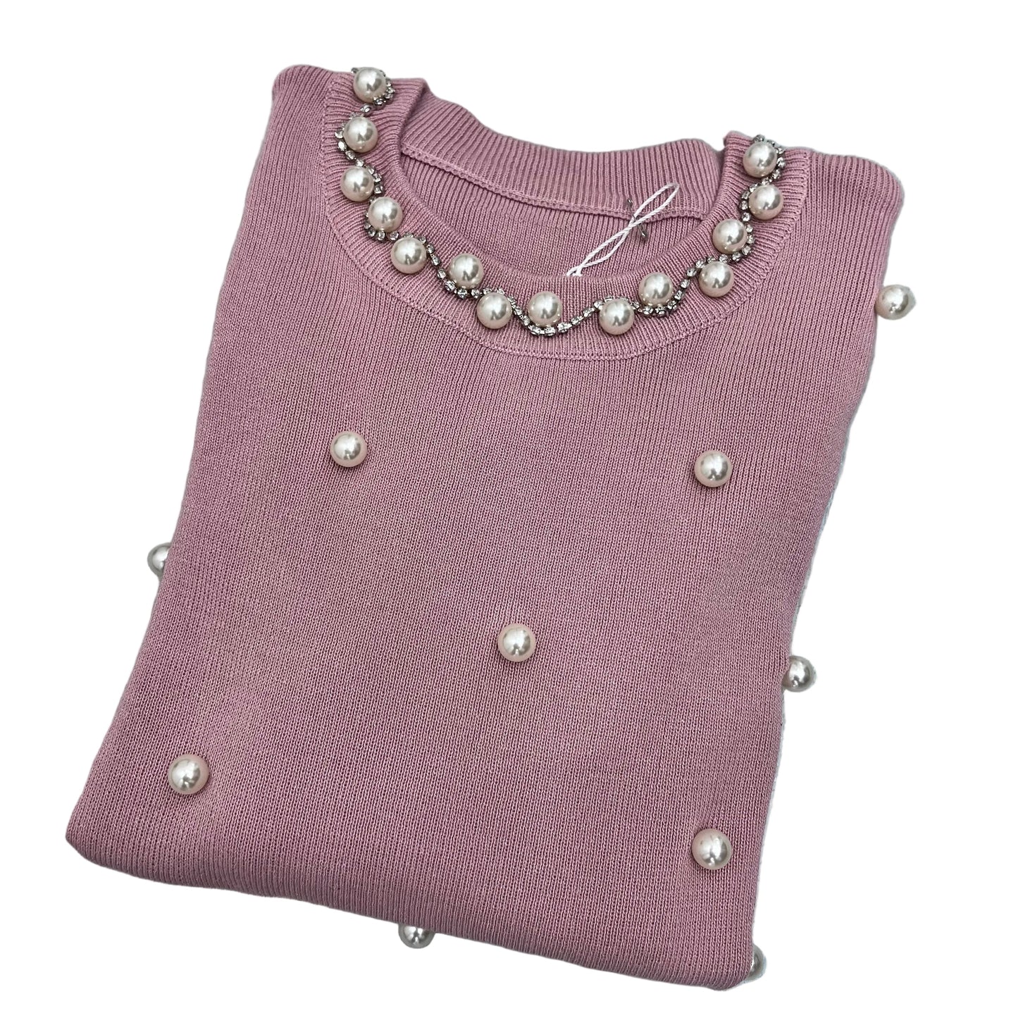 Maglia Donna Viscosa con Perle - Elegante Manica Lunga 4 Colori