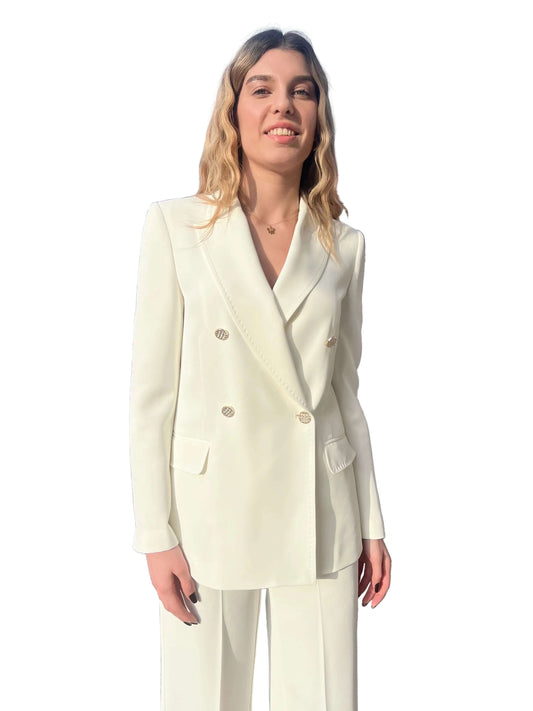 Blazer doppio petto tailleur donna Gadì bianco brillante - bottoni gioiello interno foderato luxury collection
