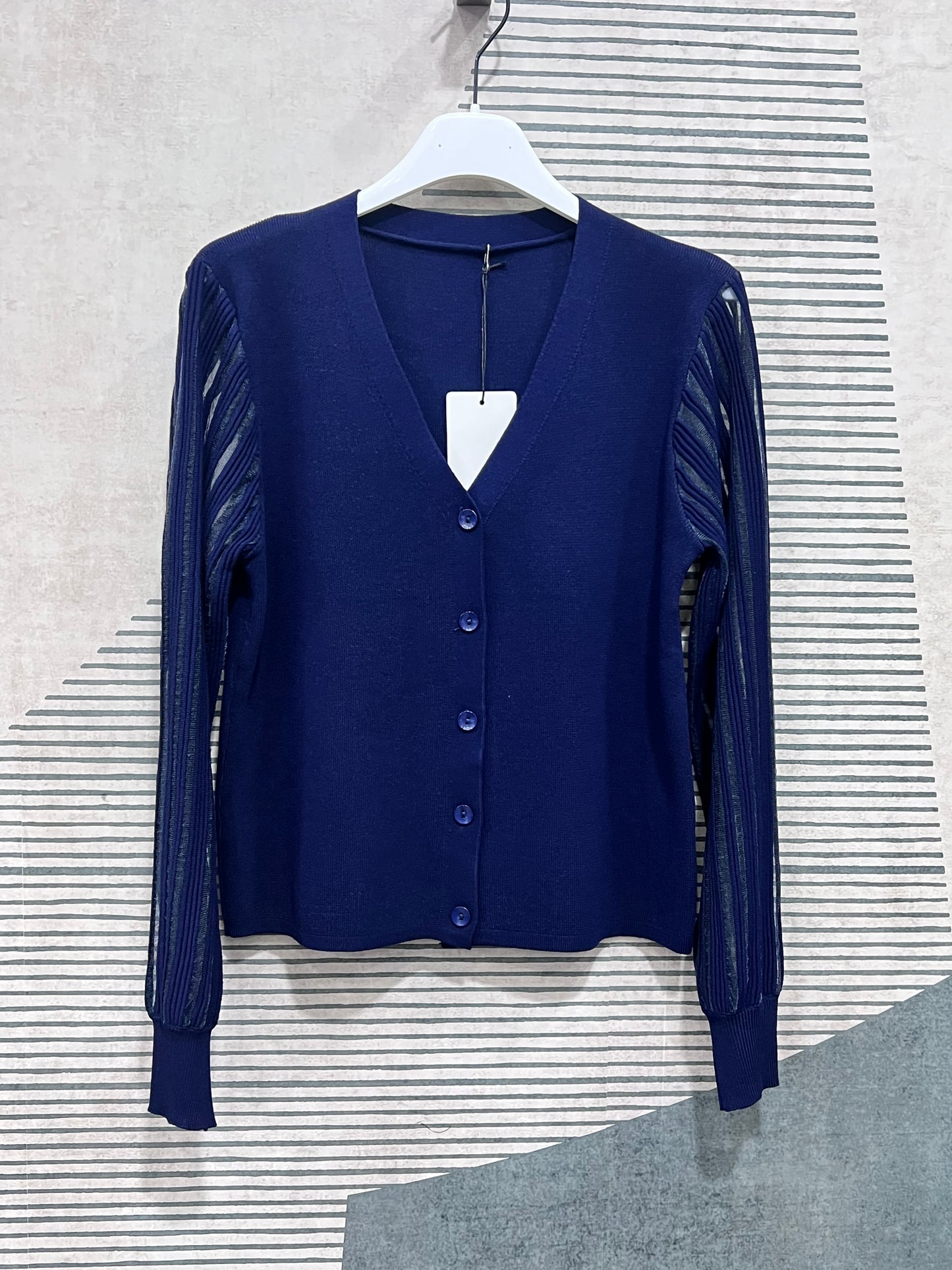 Cardigan donna 806 dark blu – scollo a V manica lunga velata, 70% viscosa 25% cotone 5% spandex