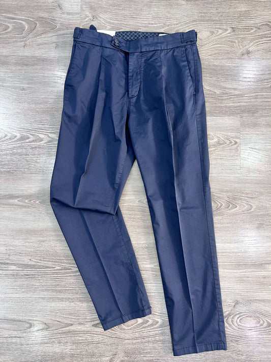 Pantalone sartoriale uomo con fibbie dark blu – cotone rasato Made in Italy MEJ Frarò