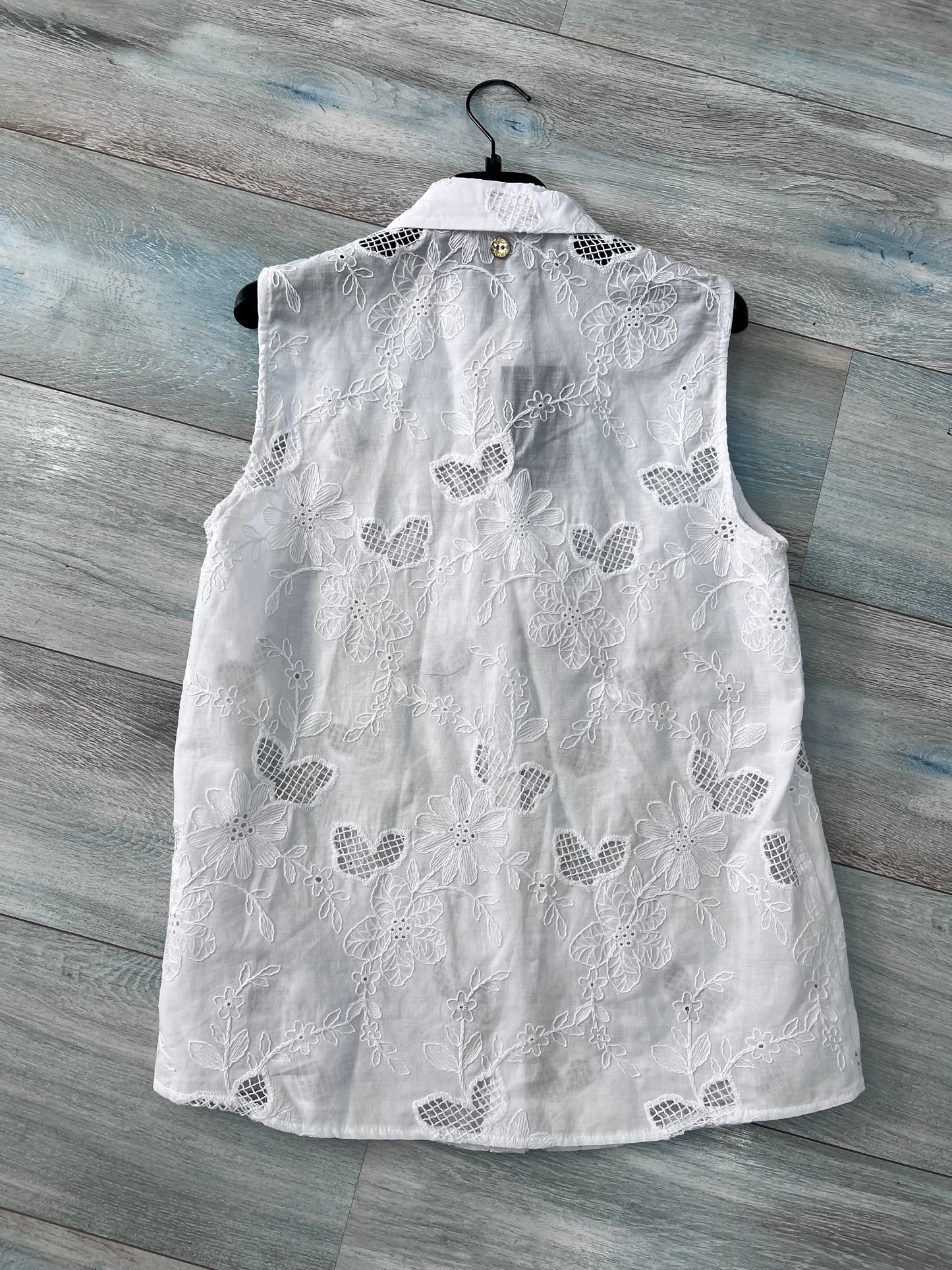Blusa donna floreale traforata magramè manica a giro – collezione estate Erica Bellucci Made in Italy - vista posteriore