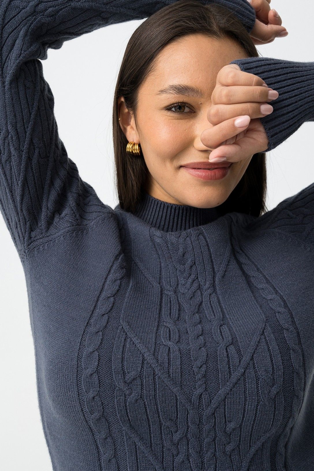 Dettaglio trama a rombi maglione Alchemy donna colore blu, pullover invernale Tiffosi