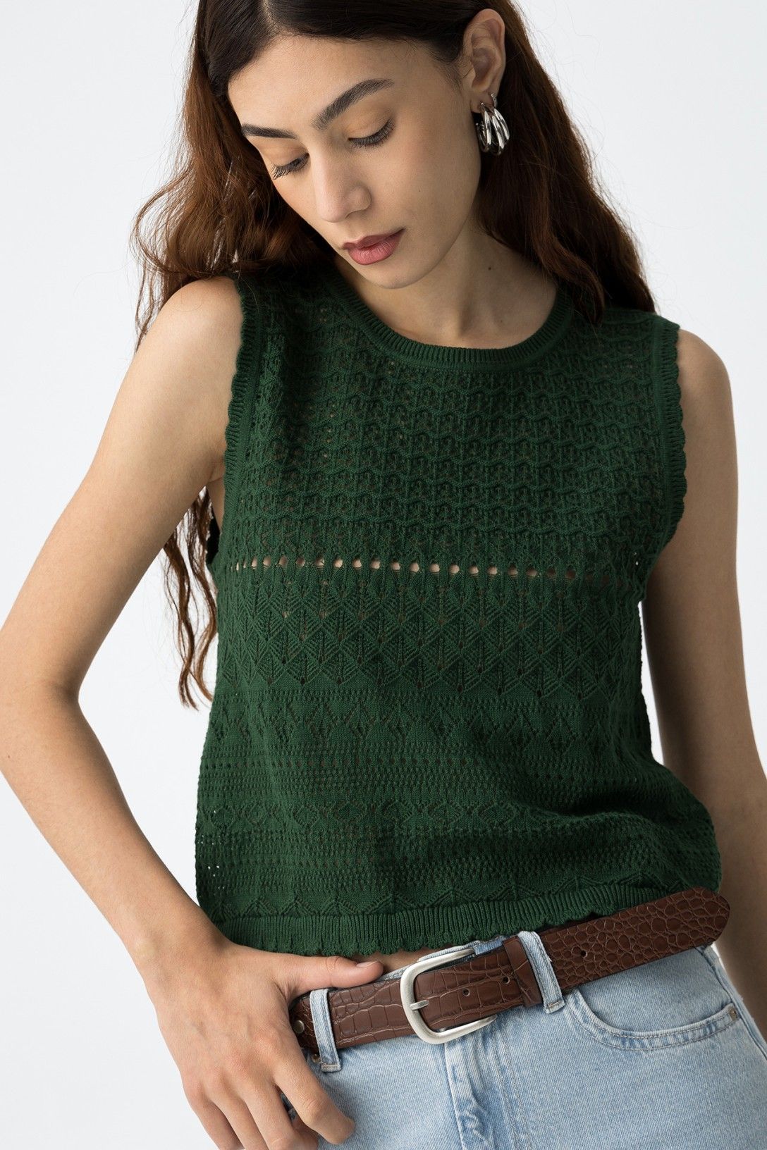 "Canotta Aline Panna| Verde - Dettaglio tessuto in cotone"