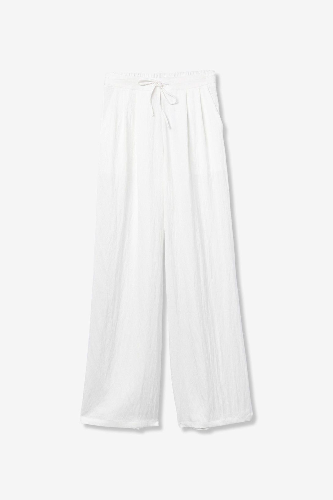 Cord Set Augusta Bianco — pantalone palazzo wide-leg bianco con coulisse in vita, vista frontale flat-lay