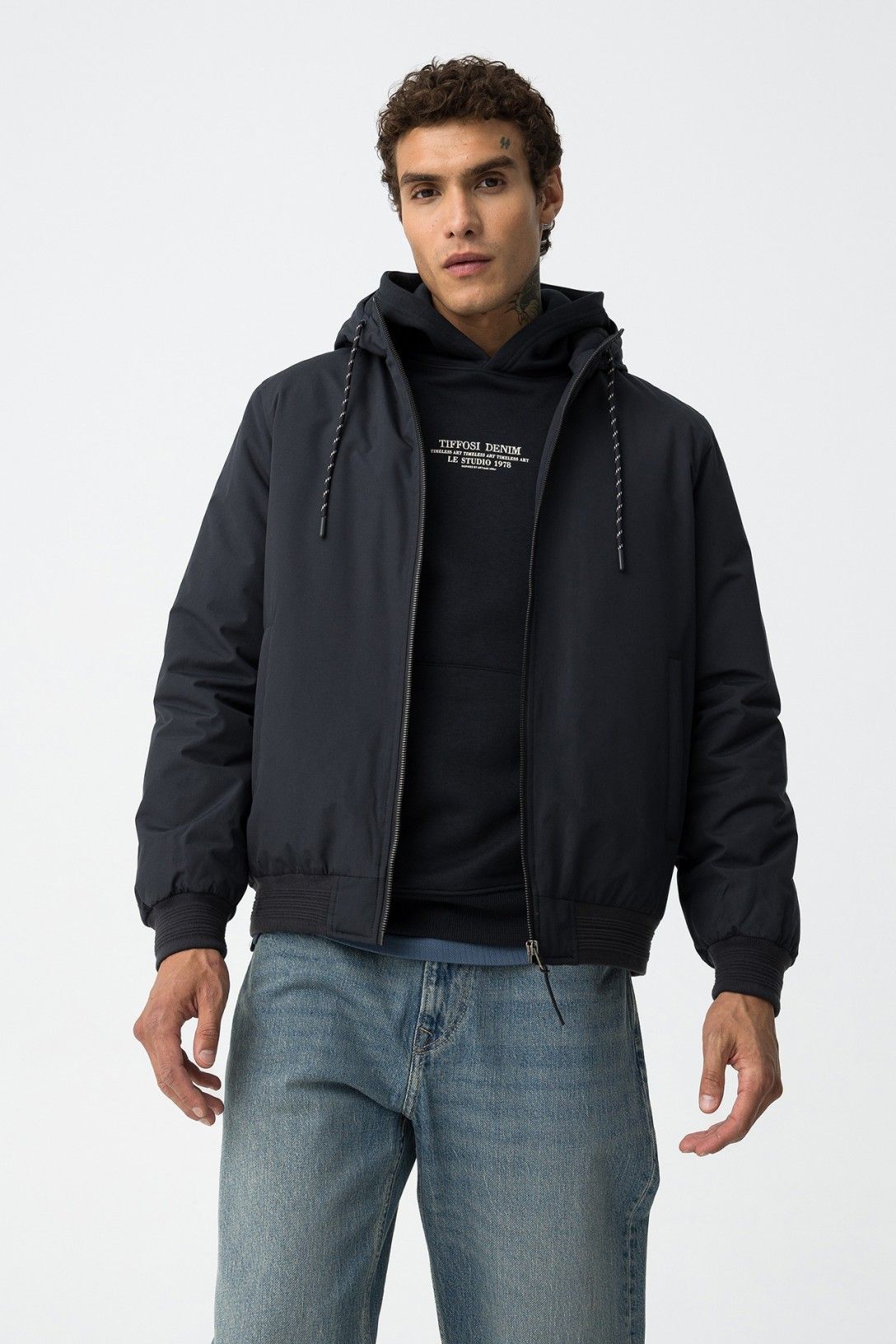 Giubbotto Belcher uomo colore blu Tiffosi - vista frontale giacca casual