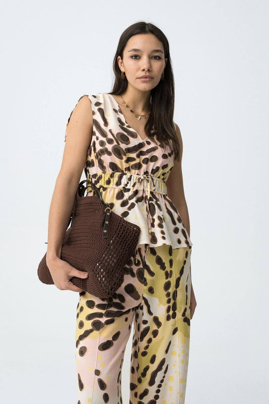 Top donna animalier scollo V maniche corte con laccetti sulle spalle – Coordinato Donna Beram Tiffosi