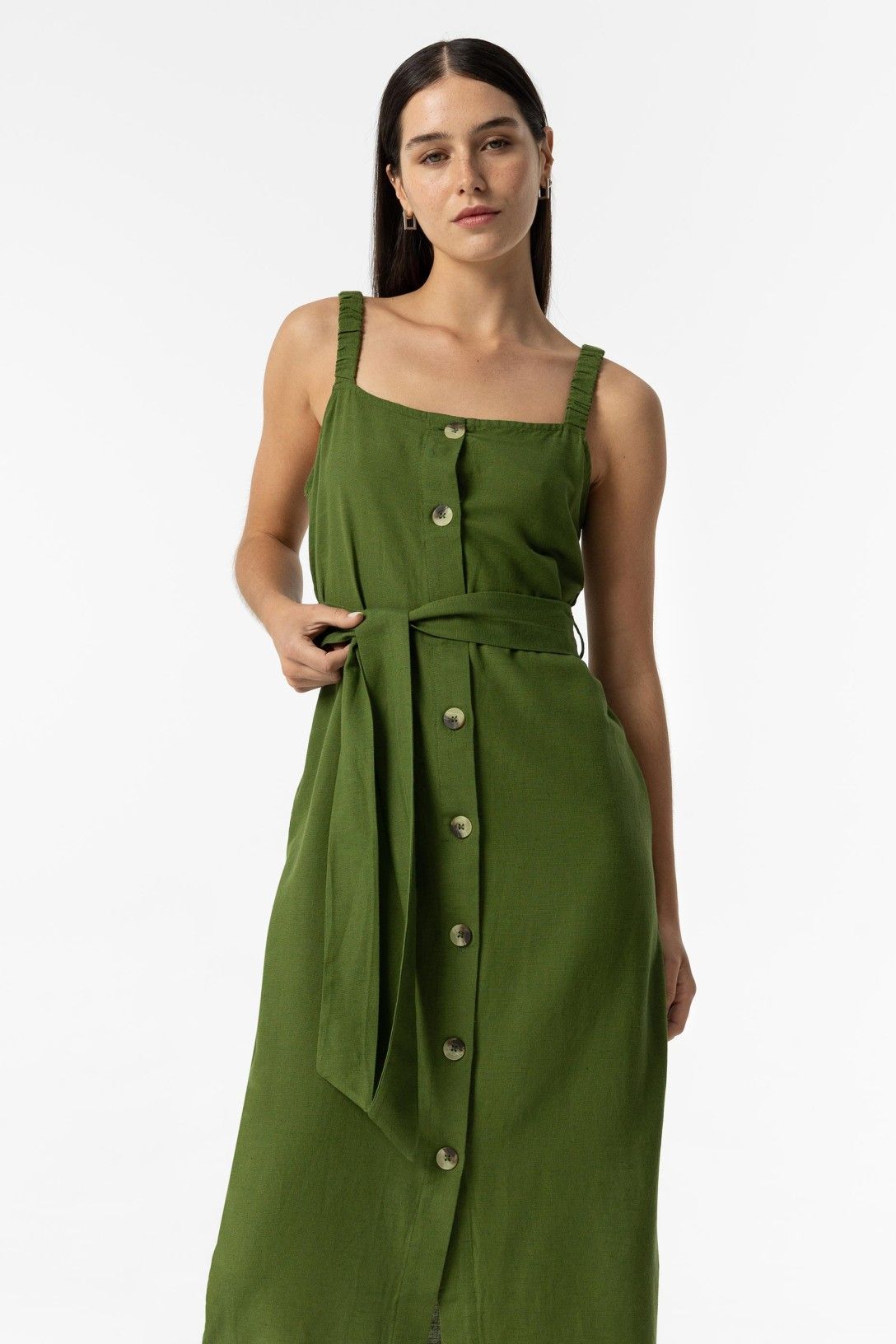 "Vestito Crack donna verde beige - dettaglio scollo e maniche"