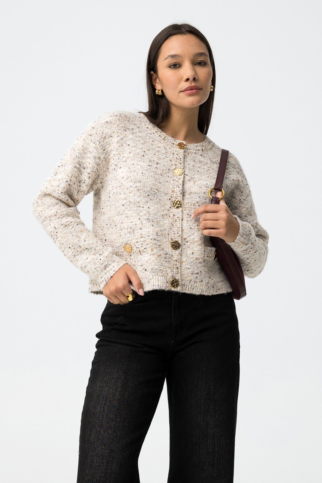 Cardigan donna Diadem Tiffosi con tasche decorative e bottoni metallici - vista frontale