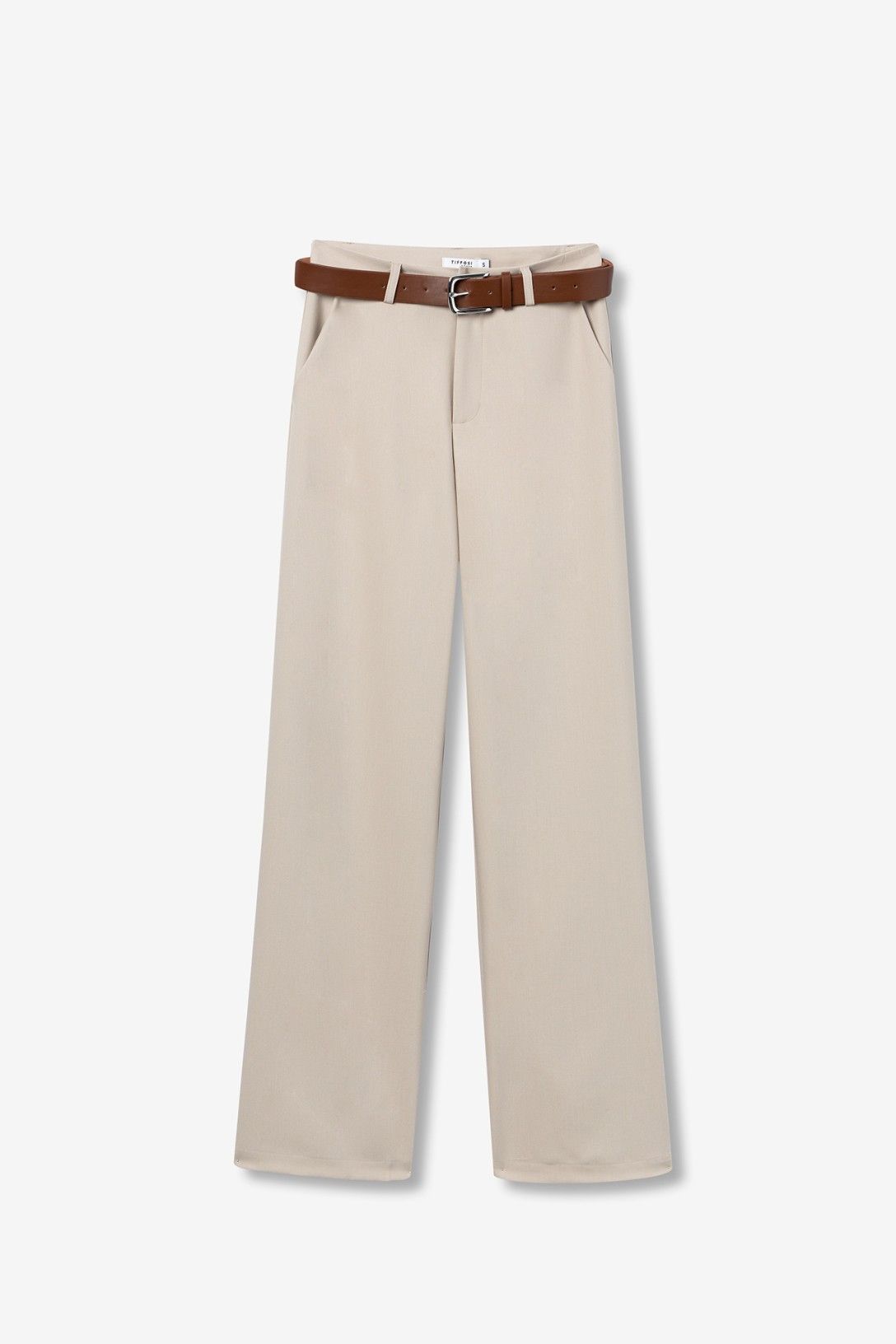 Pantalone Elora beige donna vita alta - vista prodotto completa su sfondo neutro