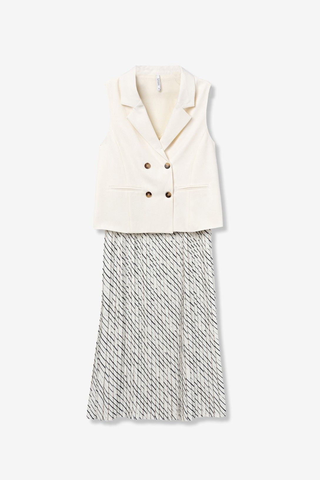 Vestito donna Finca gilet doppio petto gonna lunga plissé effetto seta fantasia Tiffosi - abito elegante cerimonia