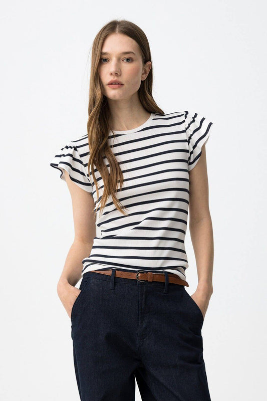 T-shirt donna Tiffosi Gavi_2 righe bianco nero slim-fit - vista frontale variante