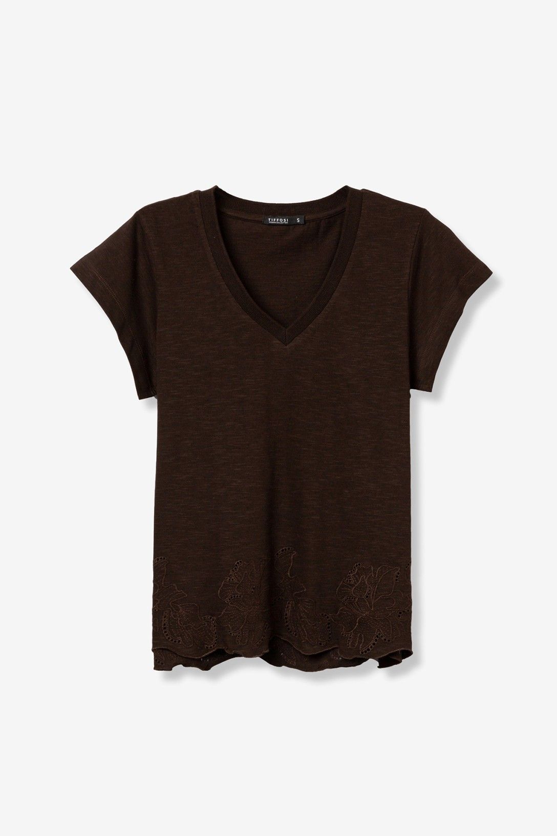 Dettaglio t-shirt donna Hadley scollo V Tiffosi - tessuto cotone 100% leggero e traspirante