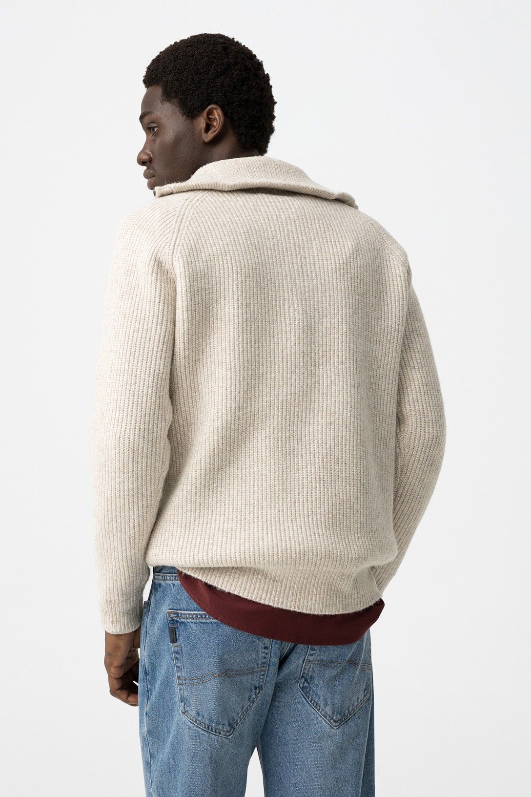 Maglione con mezza zip Tiffosi beige - dettaglio posteriore e vestibilità