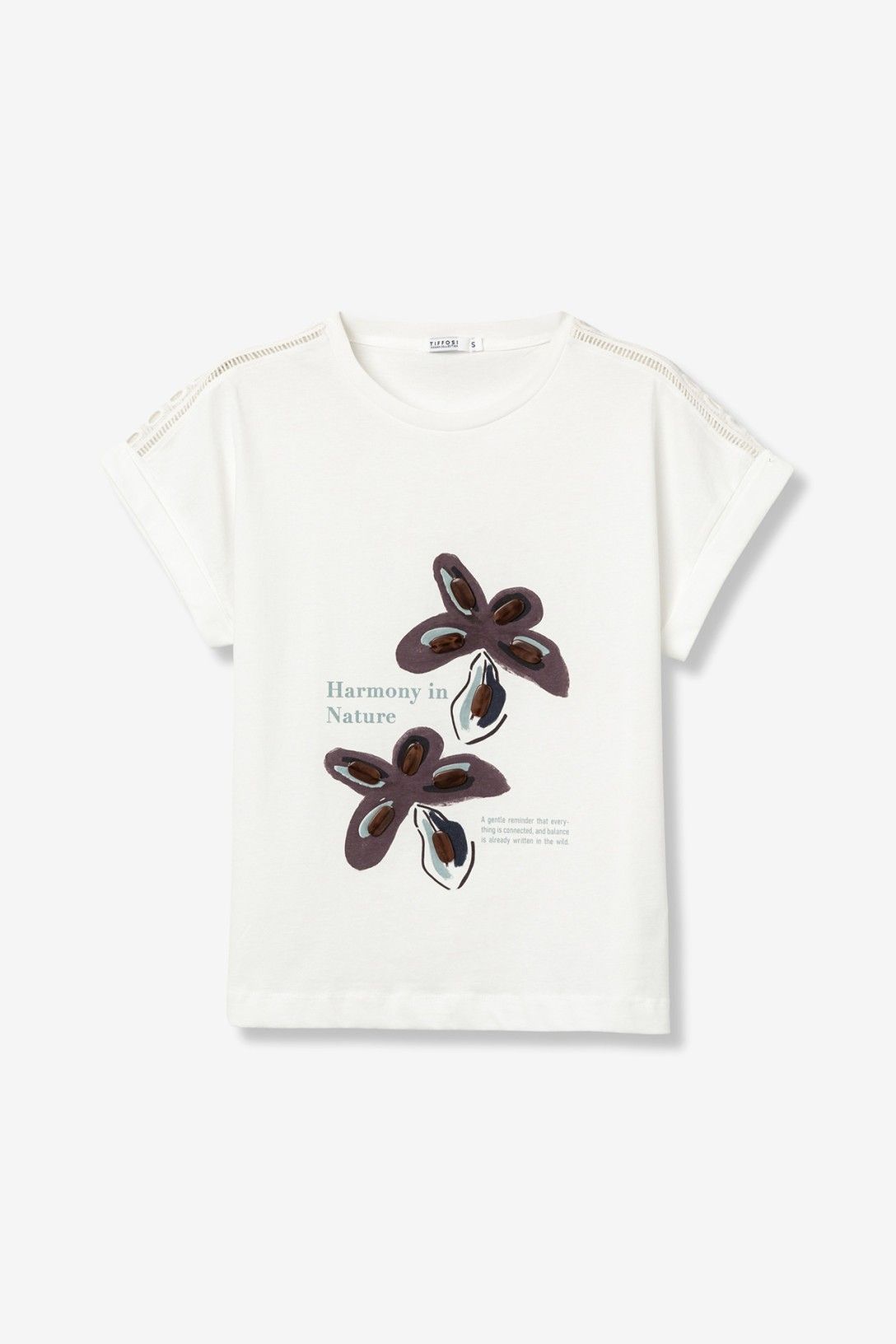 T-shirt donna Jermaine bianca – vista e-commerce, stampa grafica bianca, taglie XS–L Tiffosi
