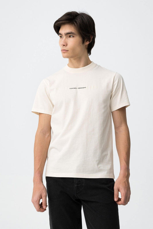 T-shirt uomo cotone slim fit beige - vista frontale stampa minimal