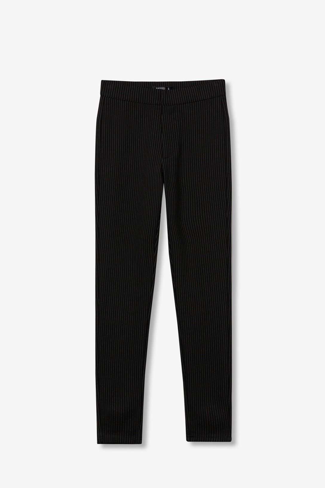 Dettaglio vestibilità leggings Marylin nero gessato - aderenza perfetta e motivo gessato raffinato