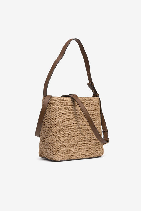 Borsa Nelly donna vista laterale – borsa sostenibile in carta intrecciata con doppia tracolla – Frarò
