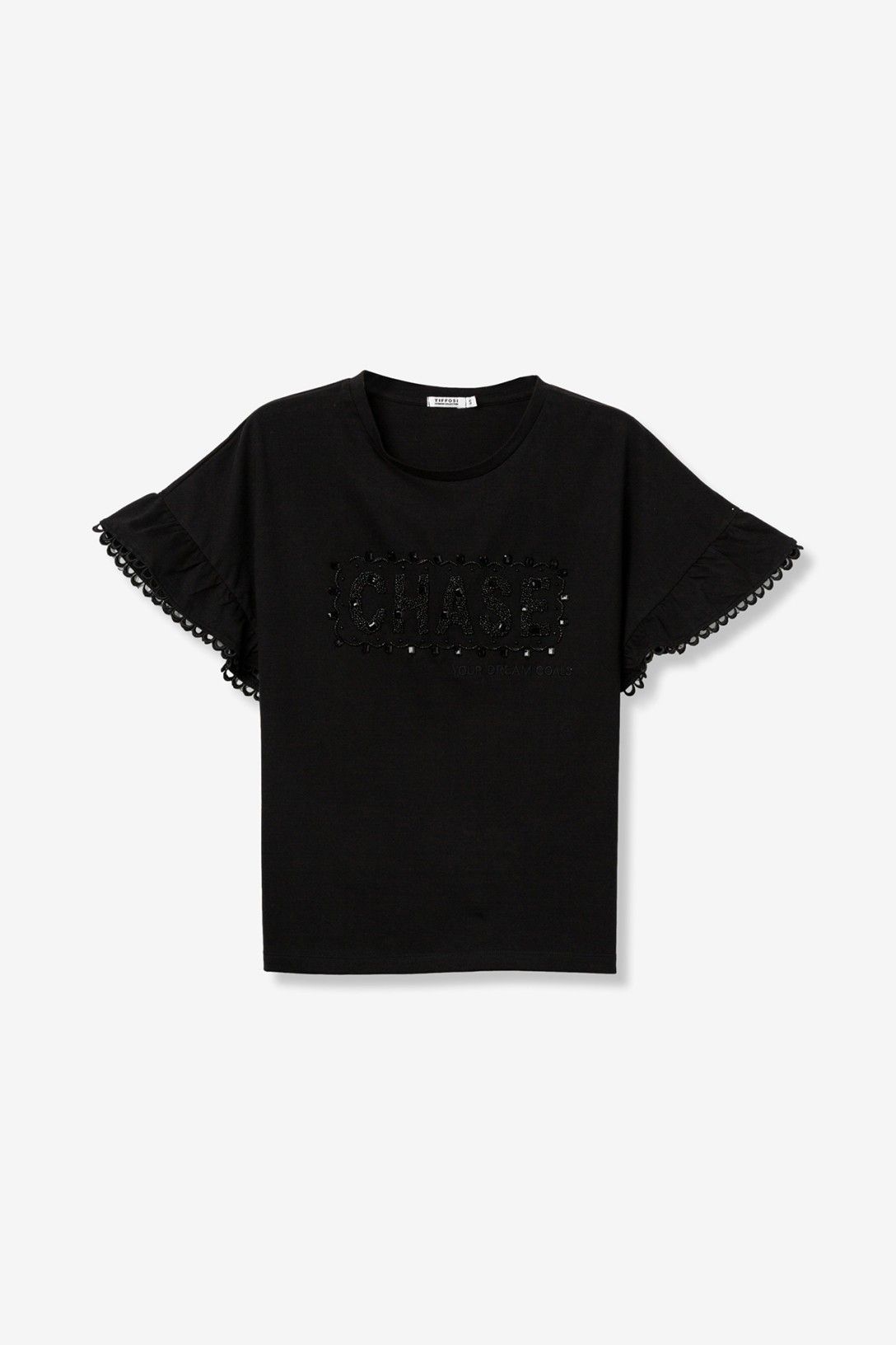 T-shirt donna Noemia nera Tiffosi maniche pizzo PE 2026 - dettaglio tessuto cotone