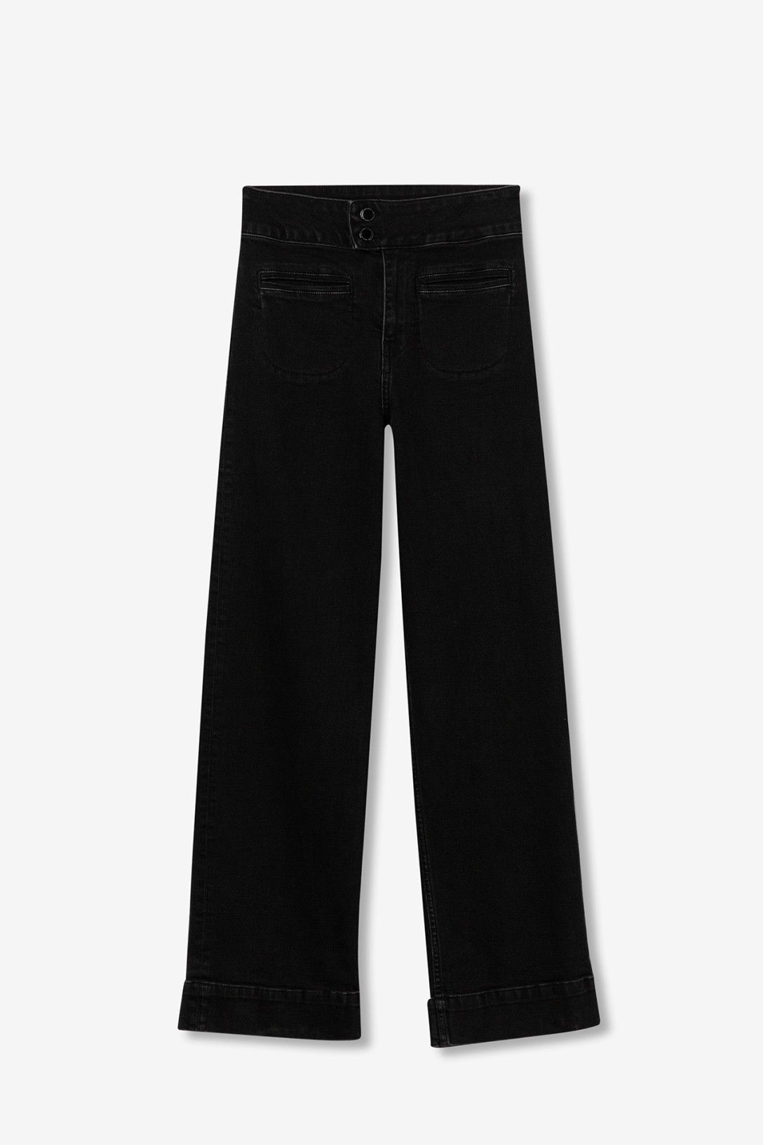 Jeans Olivia_7 neri straight fit - prodotto singolo su sfondo bianco, vita alta con bottoni metallici