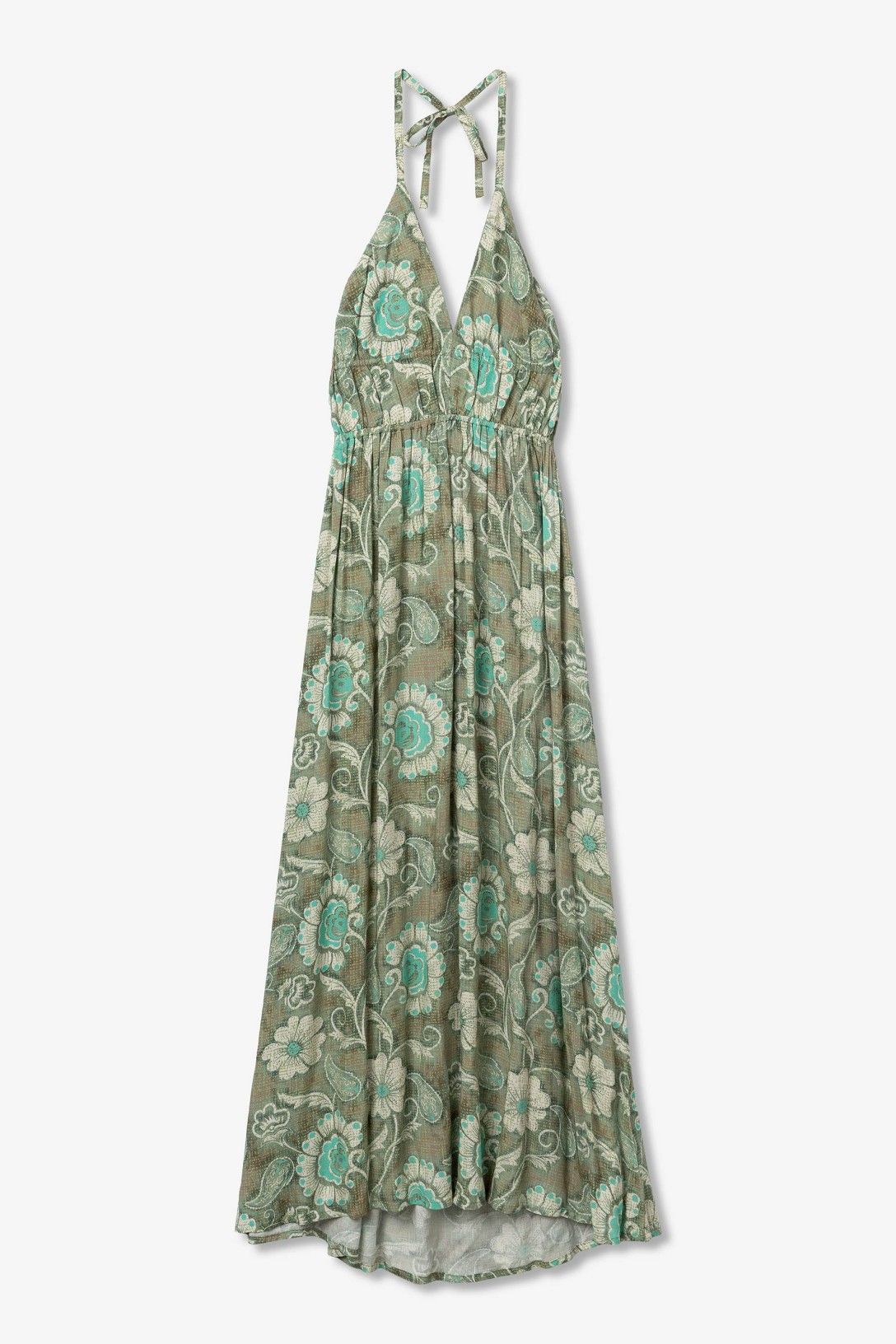 Abito Lungo Remi Frarò – vestito maxi donna stampato con scollo a V e schiena scoperta